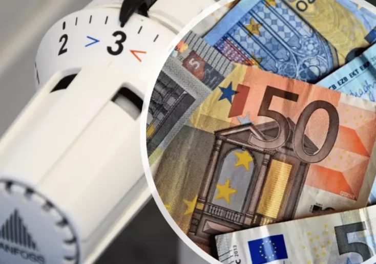Symbolfoto von 5min.at: Fotomontage von Geld und einer Heizung.