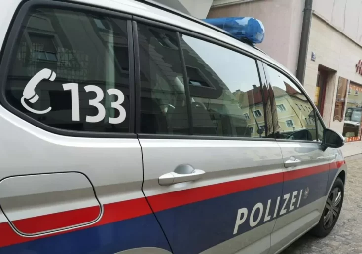 Symbolfoto von 5min.at: Polizeiauto in der Stadt.