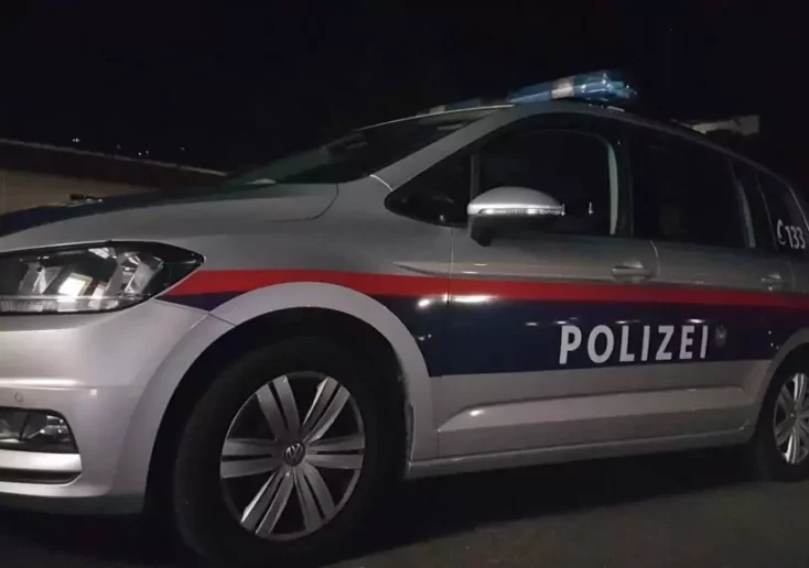 Symbolfoto von 5min.at: Polizeiauto bei Nacht.