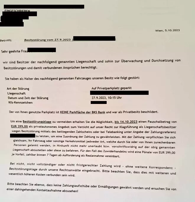 Schock-Brief für Villacher: 400 Euro Strafe für eine Minute parken!