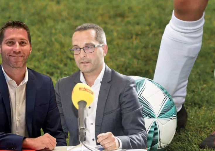 Ein Bild auf 5min.at zeigt Vizebürgermeister Philipp Liesnig und Sportstadtrat Franz Petritz mit einem Fußball im Hintergrund.