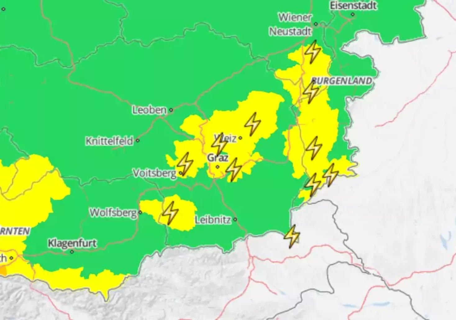 Bild auf 5min.at zeigt die Warnkarte der GeoSphere Austria.