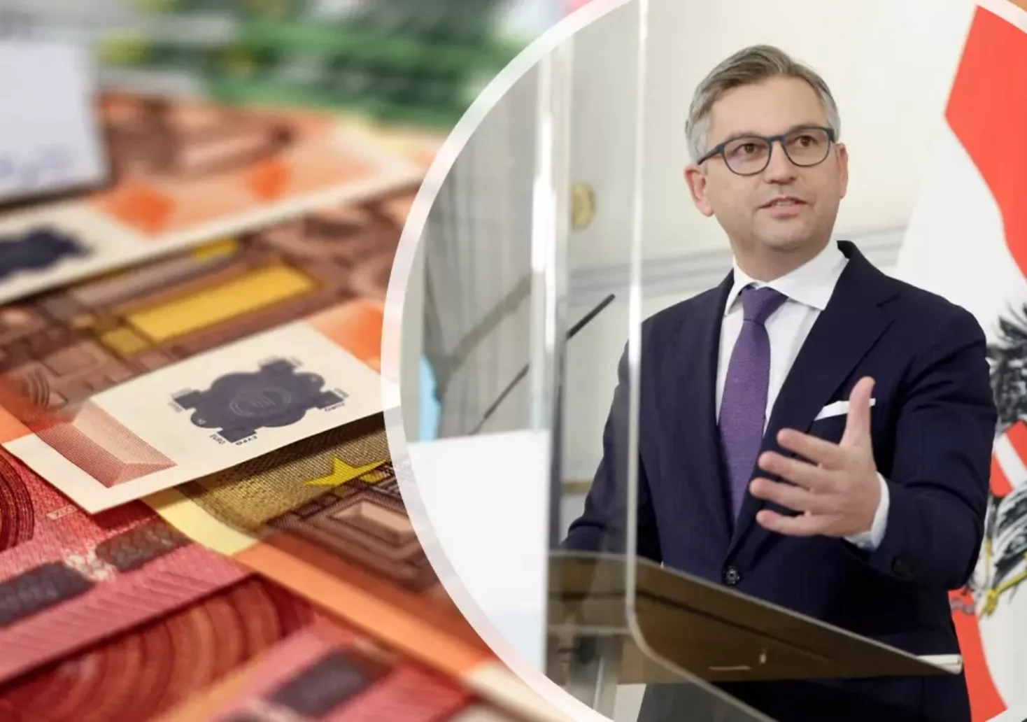 Bild auf 5min.at zeigt eine Montage. Zu sehen ist der österreichische Finanzminister Magnus Brunner.