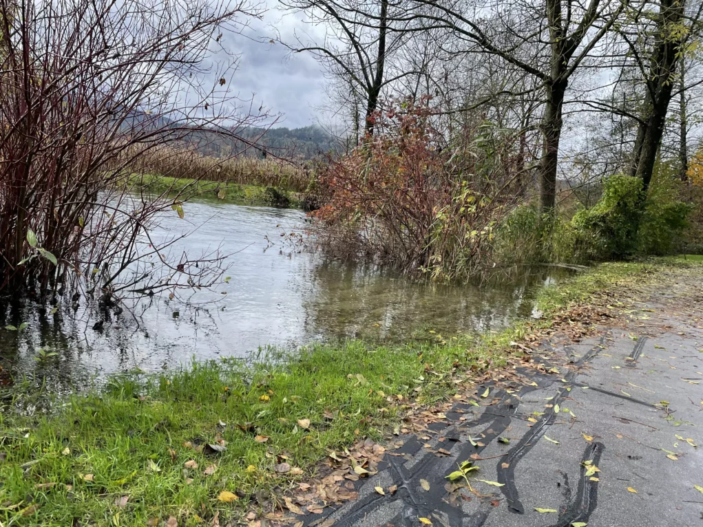 Bild auf 5min.at zeigt einen über die Ufer getretenen Fluss nach einem Unwetter.