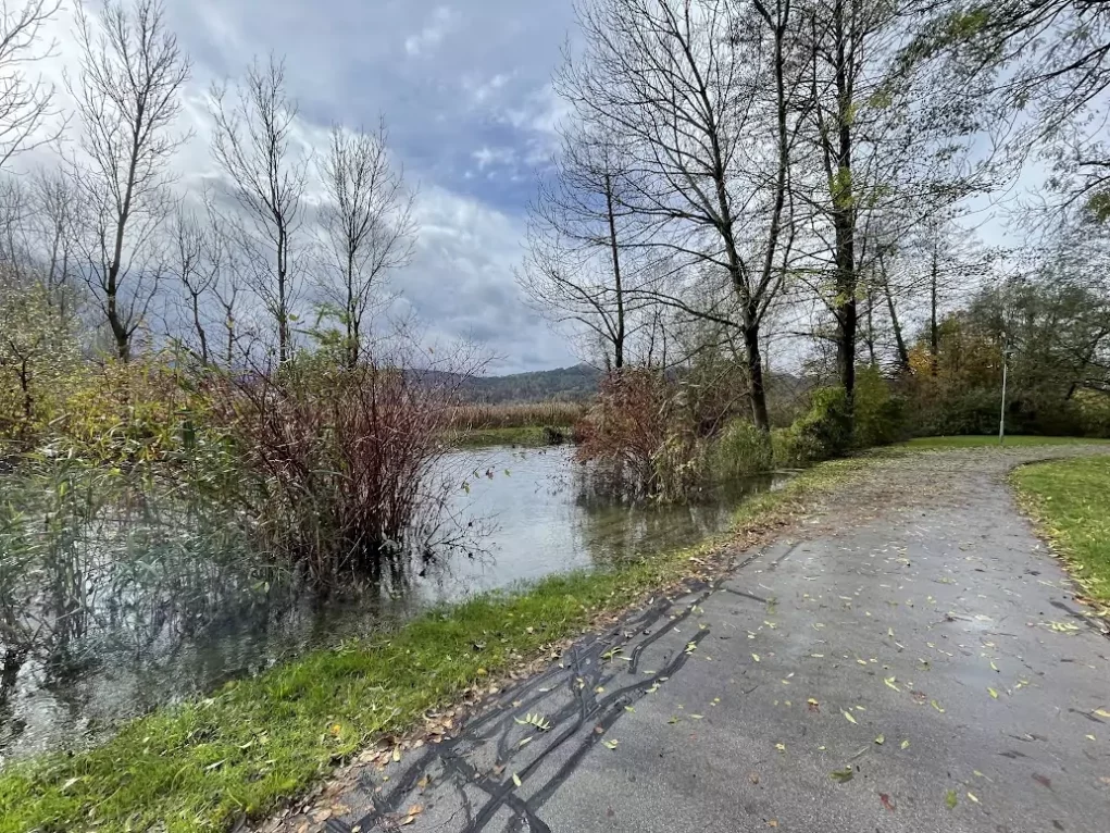 Bild auf 5min.at zeigt einen über die Ufer getretenen Fluss nach einem Unwetter.