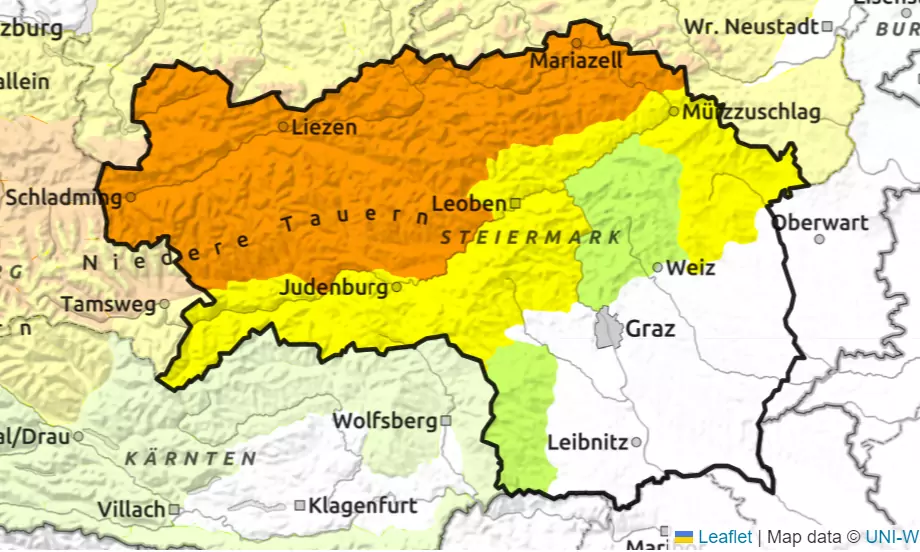 Bild auf 5min.at zeigt einen Lawinenwarnbericht für die Steiermark.