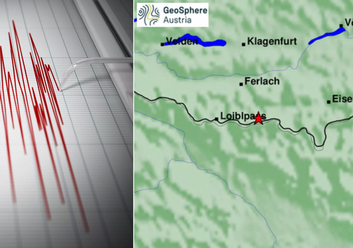 Ein Bild auf 5min.at zeigt das Epizentrum des Erdbebens im Raum Ferlach.