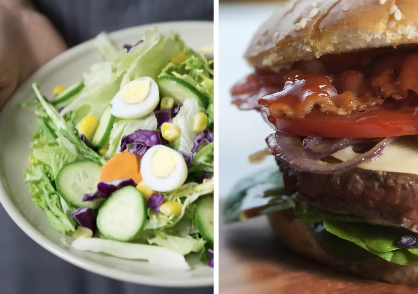 Foto auf 5min.at zeigt einen Salat und einen Burger.