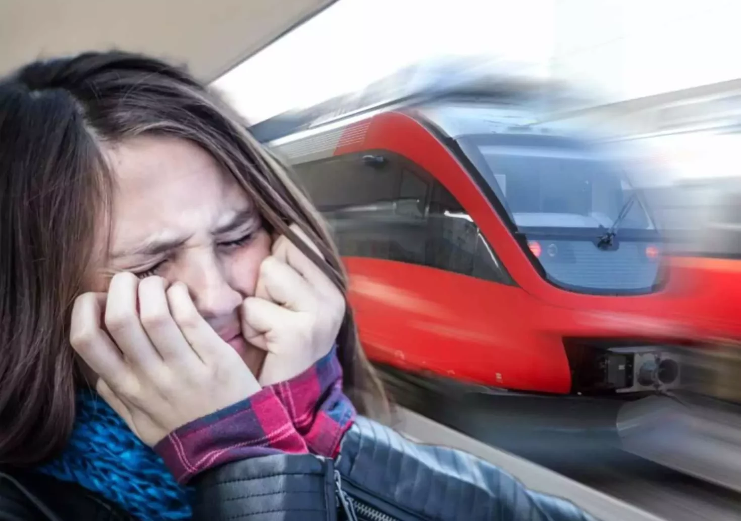 Foto in Beitrag von 5min.at: Zu sehen ist ein Mädchen, das Angst hat, im Hintergrund ist ein Zug.