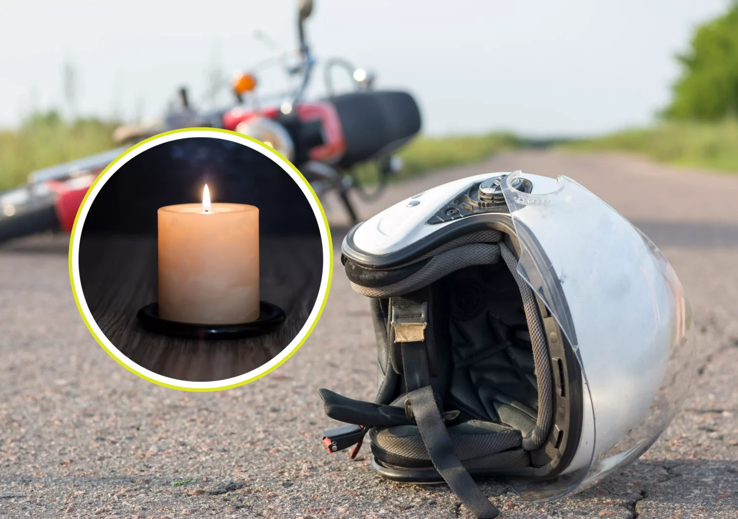 Bild auf 5min.at zeigt eine Montage mit einer Kerze und einem Motorrad Unfall.