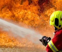 Auf dem Foto von www.5min.at sieht man die Feuerwehr, die ein Feuer löscht.