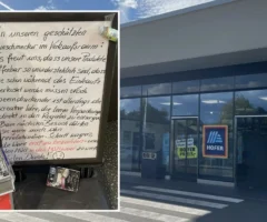 Foto in Beitrag von 5min.at zeigt eine Montage aus dem betroffenen HOFER-Markt und einem Schild.